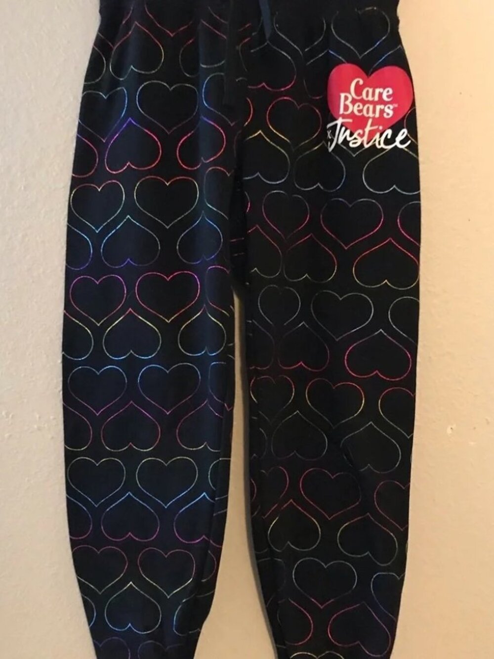 Justice x Care Bears Black Rainbow Heart Joggers for Kids